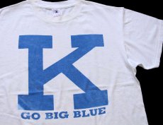 画像1: 90s USA製 K GO BIG BLUE ビッグロゴ コットンTシャツ 杢ホワイト XL (1)