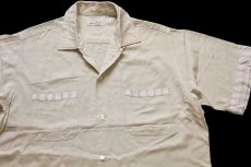画像3: 60s Monte Carlo 織り柄 装飾 半袖 レーヨン オープンカラーシャツ ベージュ M (3)