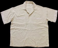 画像1: 60s Monte Carlo 織り柄 装飾 半袖 レーヨン オープンカラーシャツ ベージュ M (1)