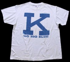 画像2: 90s USA製 K GO BIG BLUE ビッグロゴ コットンTシャツ 杢ホワイト XL (2)