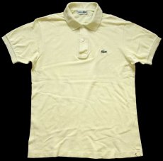 画像1: 70s フランス製 CHEMISE LACOSTE ラコステ ワンポイント コットン 鹿の子 ポロシャツ 薄黄 3★233 (1)