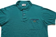 画像3: 80s フランス製 CHEMISE LACOSTE ラコステ LOISIRS ワンポイント ポケット付き コットン 鹿の子 ポロシャツ 緑 4★239 (3)