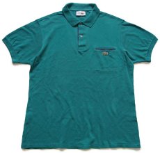 画像1: 80s フランス製 CHEMISE LACOSTE ラコステ LOISIRS ワンポイント ポケット付き コットン 鹿の子 ポロシャツ 緑 4★239 (1)