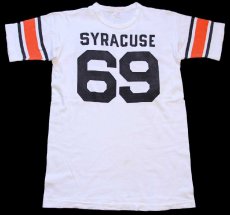 画像2: 60s CHAMPIONチャンピオン ランタグ SYRACUSE 69 ナンバリング 両面 オール染み込みプリント コットン フットボールTシャツ 白 (2)