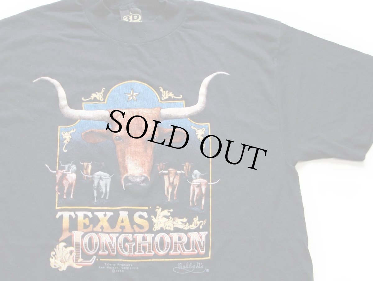 画像1: 80s USA製 3D EMBLEM TEXAS LONGHORN 牛 Tシャツ 黒 L (1)