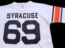 画像1: 60s CHAMPIONチャンピオン ランタグ SYRACUSE 69 ナンバリング 両面 オール染み込みプリント コットン フットボールTシャツ 白 (1)