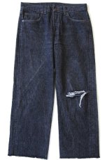 画像2: 90s USA製 Levi'sリーバイス 501 ダメージ カットオフ 先染め ブラック デニムパンツ w34 (2)