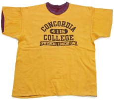 画像1: 60s USA製 CHAMPIONチャンピオン ランタグ CONCORDIA 四段中抜きプリント コットン リバーシブルTシャツ マスタード×バーガンディ M (1)