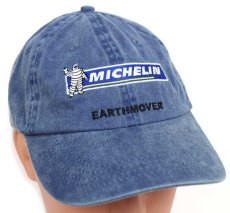 画像1: MICHELIN EARTHMOVER ミシュランマン ビバンダム 刺繍 ウォッシュ加工 コットンキャップ 青 (1)