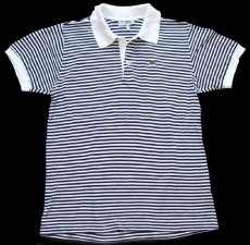 画像1: 80s LA CAMICIA POLO ボーダー 恐竜ロゴ コットン 鹿の子 ポロシャツ 白×濃紺 4 (1)