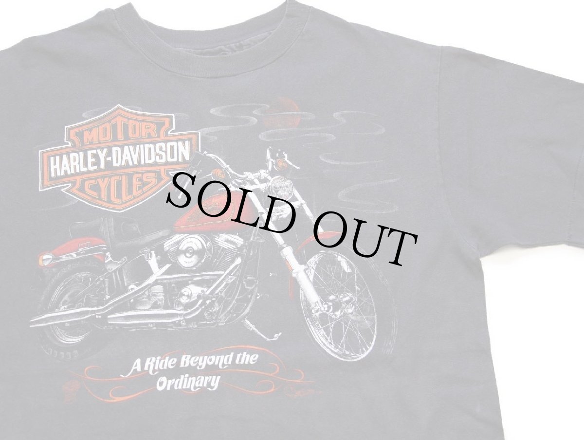 画像1: 80s HARLEY-DAVIDSON ハーレー ダビッドソン FLAGSTAFF ARIZONA 両面プリント コットンTシャツ 黒 フェード (1)