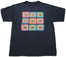 画像2: 90s ひまわり アート 発泡プリント リベット付き コットンTシャツ 黒 (2)