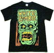 画像2: WHITE ZOMBIE ホワイトゾンビ 蛍光ひび割れプリント コットン バンドTシャツ 黒 M (2)