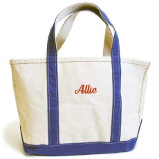 画像1: USA製 L.L.Bean BOAT AND TOTE Allie 刺繍 キャンバス トートバッグ 青 M★ミディアム (1)