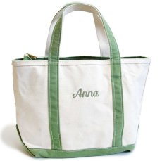 画像1: USA製 L.L.Bean BOAT AND TOTE Anna 刺繍 キャンバス トートバッグ ジップトップ ライトグリーン M★ミディアム (1)