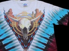 画像4: 90s USA製 LIQUID BLUE カウスカル イーグル スネーク アート 両面プリント タイダイ染め コットンTシャツ L (4)