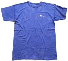 画像2: 90s USA製 Championチャンピオン ワンポイント スクリプト ロゴ ブリーチ加工 コットンTシャツ 青紫 XL (2)