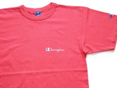 画像1: 90s USA製 Championチャンピオン ワンポイント スクリプト ロゴ コットンTシャツ ピンク M (1)