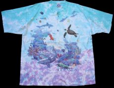 画像1: 90s LIQUID BLUE OCEANICA 海洋生物 アート 両面プリント タイダイ染め コットンTシャツ XXL★特大 (1)