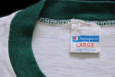 画像5: 70s USA製 Championチャンピオン LAKE CUSHMAN 染み込みプリント コットン リンガーTシャツ 白×緑 L (5)