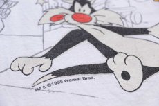 画像5: 90s USA製 Warner Bros タズマニアンデビル シルベスター トゥイーティー ダフィーダック オールオーバープリント コットンTシャツ 白 L (5)