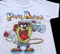 画像1: 80s WARNER BROS LOONEY TUNES タズマニアンデビル Party Animal Tシャツ 白 (1)