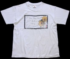 画像2: 90s USA製 LEVI'Sリーバイス メッセージ フラワー アート コットンTシャツ ボロ 白 (2)