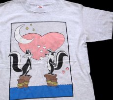 画像1: 90s USA製 WARNER BROS LOONEY TUNES PEPE LE PEWペペルピュー コットンTシャツ 杢ライトグレー (1)