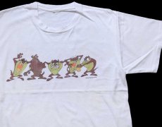 画像1: 90s Warner Bros LOONEY TUNES タズマニアンデビル 両面プリント コットンTシャツ 白 (1)