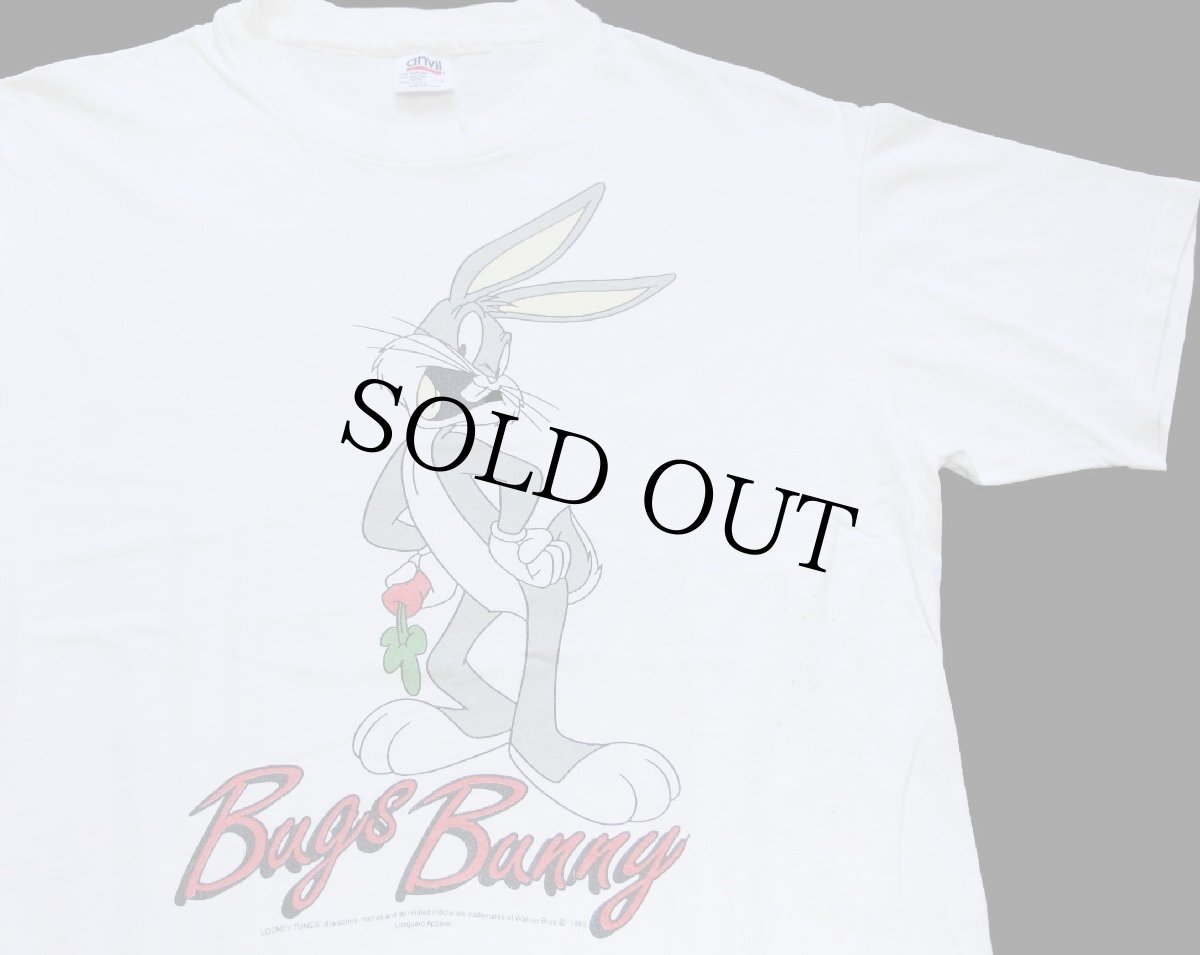 画像1: 90s USA製 Warner Bros LOONEY TUNES Bags Bunnyバッグスバニー コットンTシャツ 白 L (1)