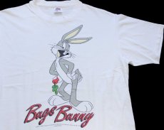 画像1: 90s USA製 Warner Bros LOONEY TUNES Bags Bunnyバッグスバニー コットンTシャツ 白 L (1)