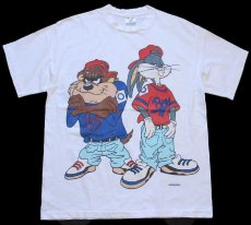 画像2: 90s USA製 WARNER BROS LOONEY TUNES タズマニアンデビル バッグスバニー 両面プリント コットンTシャツ 白 XL (2)