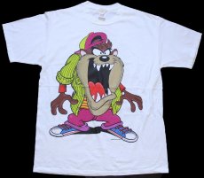 画像2: 90s USA製 Warner Bros LOONEY TUNES TAZ タズマニアンデビル 両面プリント コットンTシャツ 白 XL (2)