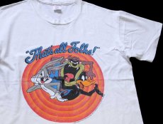 画像1: 90s USA製 Warner Bros LOONEY TUNES That's all Folks バッグスバニー ダフィーダック タズマニアンデビル コットンTシャツ 白 L (1)