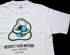 画像1: 90s USA製 RESPECT YOUR MOTHER EARTH DECADE 1990-2000 アート コットンTシャツ 白 L (1)