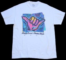 画像2: 90s メキシコ製 Hanes Hang Loose Shaka Brah MAUI アート コットンTシャツ 白 L (2)