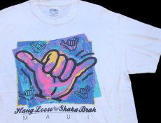 画像1: 90s メキシコ製 Hanes Hang Loose Shaka Brah MAUI アート コットンTシャツ 白 L (1)