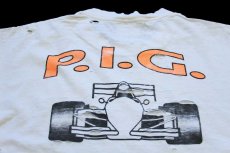 画像4: 90s P.I.G. RACING Say No To Drugs フォーミュラカー 蛍光プリント コットンTシャツ ボロ 白 L (4)