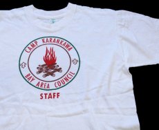 画像1: 60s BSA ボーイスカウト CAMP KARANKAWA BAY AREA COUNCIL 染み込みプリント コットンTシャツ 白 L (1)