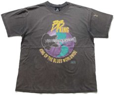 画像2: 90s USA製 BB KING OF THE BLUES WORLDWIDE ギター 地球 コットン ツアーTシャツ 黒 フェード XL (2)