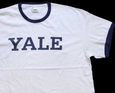 画像1: 00s YALE コットン リンガーTシャツ 白×紺 XL (1)