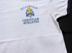 画像5: 80s USA製 Championチャンピオン FCA FELLOWSHIP CHRISTIAN ATHLETES 染み込みプリント リンガーTシャツ 白×紺 L (5)