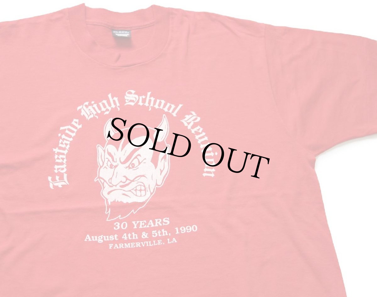 画像1: 90s USA製 Eastside High School Reunion デビル 両面ひび割れプリント Tシャツ 赤 XXL★特大 (1)