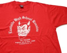 画像1: 90s USA製 Eastside High School Reunion デビル 両面ひび割れプリント Tシャツ 赤 XXL★特大 (1)