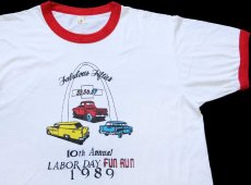 画像1: 80s USA製 Fabulous Fifties LABOR DAY FUN RUN 1989 リンガーTシャツ 白×赤 XL (1)