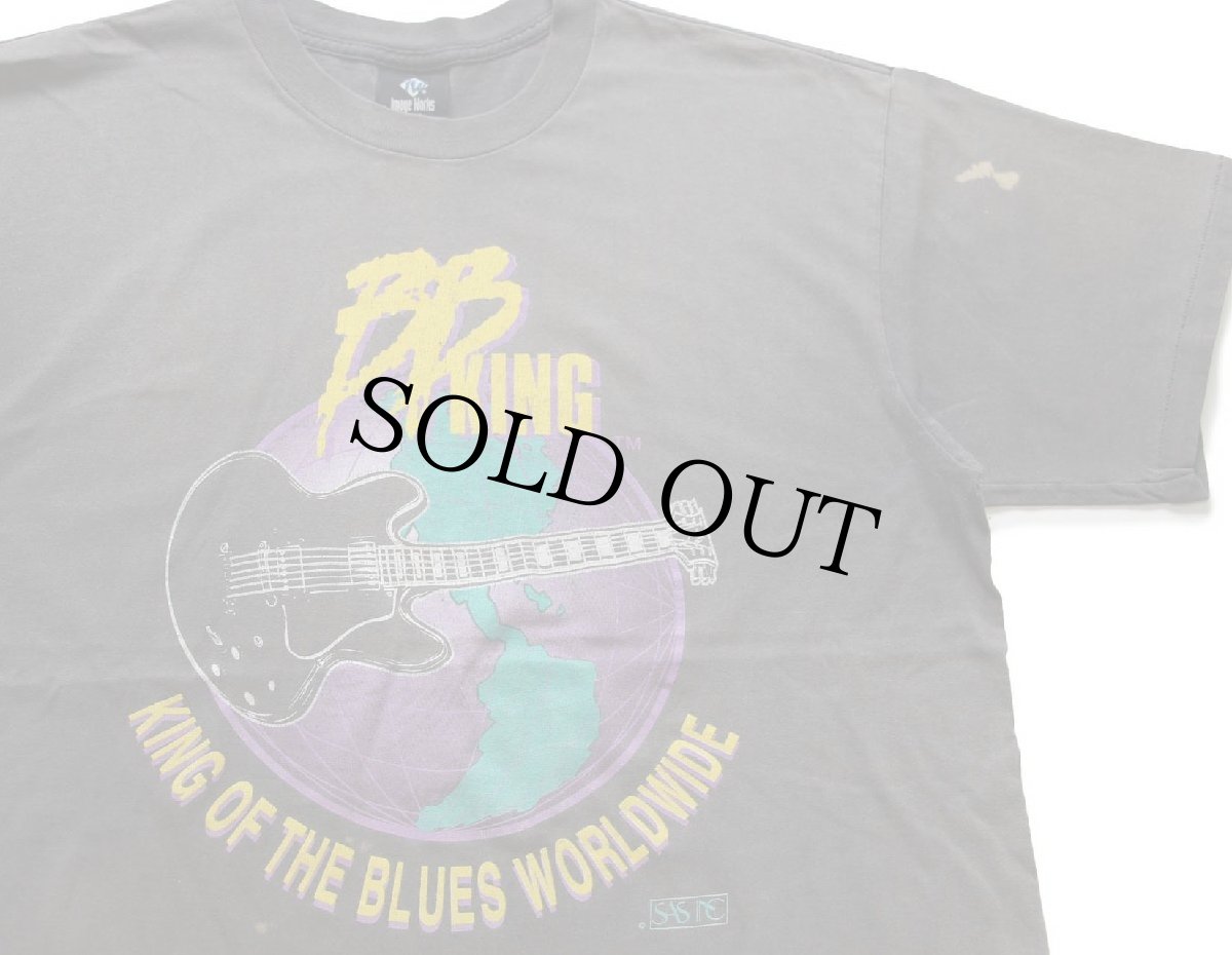 画像1: 90s USA製 BB KING OF THE BLUES WORLDWIDE ギター 地球 コットン ツアーTシャツ 黒 フェード XL (1)