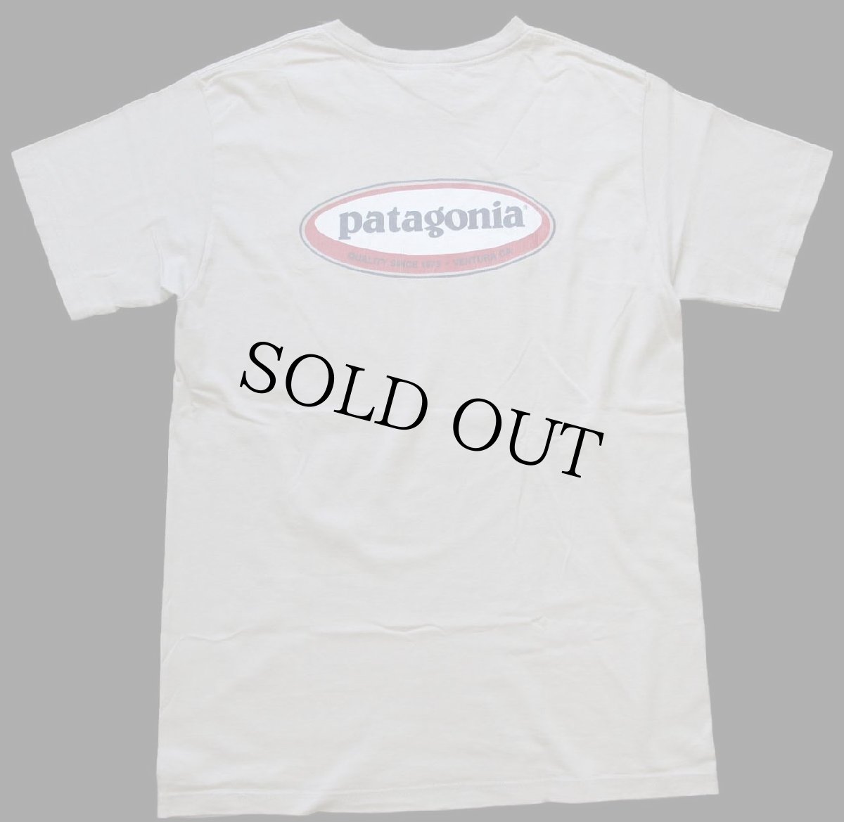 画像1: 90s USA製 patagoniaパタゴニア Beneficial T's オーバルロゴ オーガニックコットンTシャツ グレーベージュ S (1)