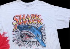 画像1: 00s SHARK ATTACK サメ ギミック コットンTシャツ 白 XL (1)