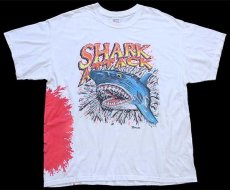 画像2: 00s SHARK ATTACK サメ ギミック コットンTシャツ 白 XL (2)