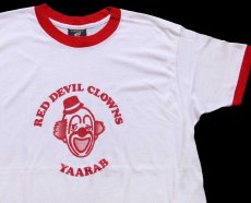 画像1: 80s USA製 RED DEVIL CLOWNS YAARAB ピエロ リンガーTシャツ 白×赤★シュライナー フリーメイソン (1)